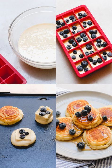 Freezer Pancake Batter, Make And Freeze Pancakes, Pancake Prep Breakfast Recipes, Different Ways To Make Pancakes, Pancake Freezer Recipe, Homemade Frozen Pancakes, Pancakes With Frozen Blueberries, Frozen Pancake Ideas, Frozen Pancake Batter Cubes