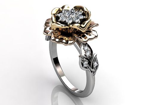 Yellow Gold in Engagement Rings Love the rose, once again.. big diamond. Black Hills Gold Jewelry, Flower Engagement, Rose Gold Pearl, Floral Engagement Ring, Flower Engagement Ring, Black Hills Gold, Promise Rings For Her, Top Floral, Pearl Diamond