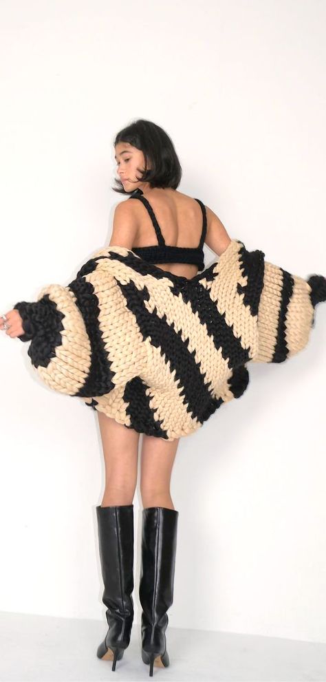 By Hope Macaulay Hope Macaulay, Striped Carpets, Bespoke Fashion, Chunky Knit Cardigan, Chunky Knitwear, Black Bralette, Young Fashion, Chunky Knits Sweater, Winter Clothes