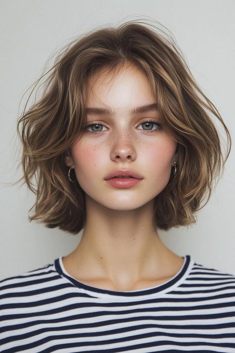 Chic short bob with soft, wavy texture. Turning short hair into your ultimate personal canvas with styles that redefine chic simplicity has never been easier. 90s Short Bob With Bangs, Layered Bob Wavy Hair, Italian Bob Haircut Wavy, Curly French Bob, 90s Short Bob, Brown Balayage Short Hair, Soft Bob, Layered Wavy Bob, 90s Bob