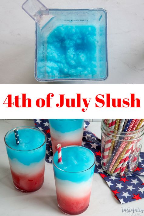 Make this patriotic treat for your 4th of July BBQs! 4th Of July Slushies For Kids, Kid Friendly 4th Of July Drinks, 4th Of July Non Alcoholic Drinks, Fruit Slushies, Homemade Slushies, Fourth Of July Drinks, 4th July Food, 4th Of July Food, Patriotic Treats