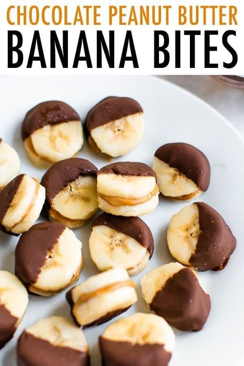 Produce • 3 Bananas, ripe Condiments • 1/3 cup Peanut butter, natural Baking & Spices • 1/2 cup Dark chocolate chips Oils & Vinegars • 2 tsp Coconut oil Chocolate Peanut Butter Banana Bites, Peanut Butter Bites, 100 Calorie, Frozen Banana Bites, Banana Bites, Resep Diet, Frozen Chocolate, Makanan Diet, Peanut Butter Recipes