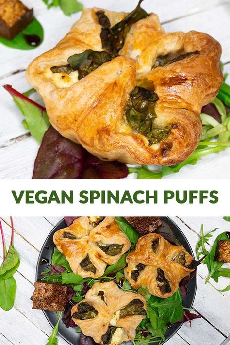 Vegan Puff Pastry Recipes Dinners, Vegan Spinach Puffs, Vegan Recipes Using Puff Pastry, Vegan Savory Pastries, Puff Pastry Vegan Recipes, Vegan Puff Pastry Appetizers, Vegan Puff Pastry Recipes Savory, Vegan Puff Pastry Recipes, Vegan Pastry Recipes