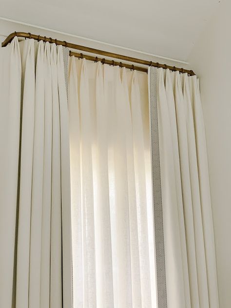 WINDOW TREATMENTS Temporary Curtain Rod, Sheer Door Curtain, How To Style Curtains Bedroom, Fancy Window Treatments, Two Curtains One Window, Primary Bedroom Window Treatments, Bedroom Curtains Master Window Treatments, Primary Bedroom Curtains, Window Treatments With Sheers