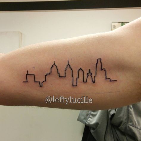 #Philadelphia #skyline #silhouette #tattoo by Erin-@leftylucille  #Albany #Schenectady #Troy #TriedandTrueTattooCo #enjoytroy #HVCC #SCCC #HudsonValley #Catskills #ualbany #RPI #siena #capitalregion #518 #inktherapy #lineartattoo #linetattoo #Philly #phillylove Philadelphia Tattoo Ideas, Roomie Tattoos, Philly Tattoo Ideas, 20s Tattoo, Charleston Tattoo, Philly Tattoo, Philadelphia Tattoo, Tattoo Ideas Female Sleeve, Silhouette Tattoo