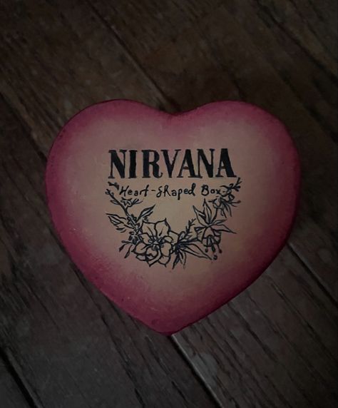 Diy Nirvana Gifts, Nirvana Heart Shaped Box Art, Heart Shaped Box Painting Ideas, Nirvana Birthday Cake, Nirvana Gift Ideas, Heart Box Painting Ideas, Heart Shaped Box Diy, Nirvana Birthday, Grunge Gifts Ideas