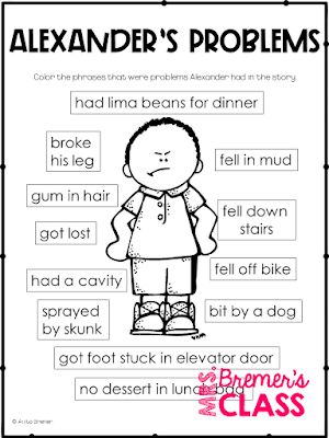 Book study companion activities to go with the book Alexander and the Terrible, Horrible, No Good, Very Bad Day. Perfect for whole class guided reading, small groups, or individual study packs. Packed with lots of fun literacy ideas and guided reading activities. Common Core aligned. K-2 #bookstudies #bookstudy #picturebookactivities #1stgrade #2ndgrade #literacy #guidedreading Alexander And The Terrible Horrible No Good Very Bad Day, Alexander And The No Good Day Activities, Alexander And The Terrible Horrible Day, Reading Small Groups, Picture Book Activities, Guided Reading Activities, Tutorial Class, Emotions Activities, Elementary Counseling