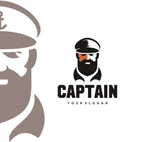 Vector bearded ship captain or skipper w... | Premium Vector #Freepik #vector #sailor-hat #anchor-logo #sail-logo #marine-logo Port Logo Design, Captain Logo, Sailor Logo, Sail Logo, Marine Logo, Nautical Logo, Ship Captain, Bike Tank, Anchor Logo