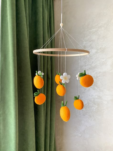 Clementine Baby Mobile Felt Orange Crib Mobile Nursery Decor - Etsy Orange Blossom Nursery, Clementine Themed Nursery, Orange Theme Nursery, Clementine Baby Nursery, Orange Themed Nursery, Citrus Nursery Theme, Bright Baby Nursery, Lemon Nursery Theme, Baby Nursery Colorful