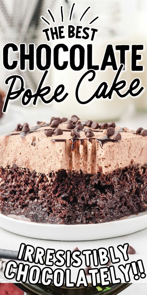 Chocolate Poke Cake Chocolate Cake With Cool Whip Frosting, Chocolate Poke Cakes, Chocolate Poke Cake Recipes, Easy Chocolate Poke Cake, Poke Cake Chocolate, Cake Poke, Chocolate Cake With Chocolate Frosting, Coffee Frosting, Chocolate Cake Mix Recipes