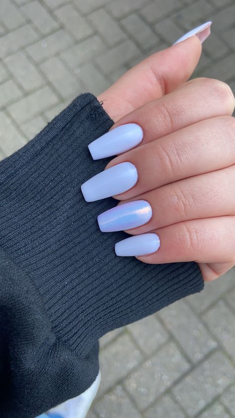 Periwinkle Blue Nails Acrylic, Stickons Nails With Gel Short, Ballerina Blue Nails, Stickons Nails With Gel, Stickons Nails, Blue Nails Ballerina, Cute Ballerina Nails, White Mermaid Nails, Mermaid Blue Nails