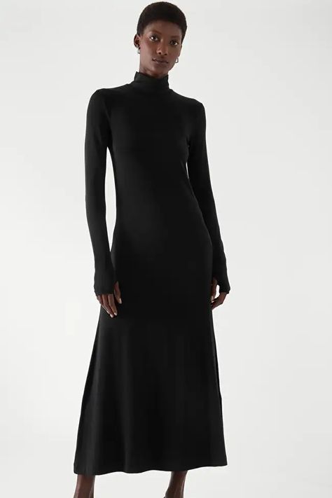 ROLL-NECK MAXI DRESS - BLACK - Dresses - COS US Led Fashion, Roll Neck, Black Dresses, Black Maxi Dress, A Line Skirts, Dresses Online, Dress Black, Knit Dress, Navy And White