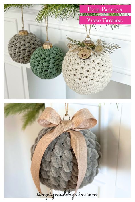 Hand Knit Christmas Ornaments, Crochet Christmas Ornaments Free Pattern Decoration Free, Crochet Round Ornaments Free Pattern, Crochet Christmas Balls Ornaments, Christmas Yarn Crochet, Free Crochet Christmas Ball Cover Patterns, Crochet Bauble Cover Free Pattern, Free Crochet Ornament Cover Patterns, Crochet Christmas Ball Ornament Pattern