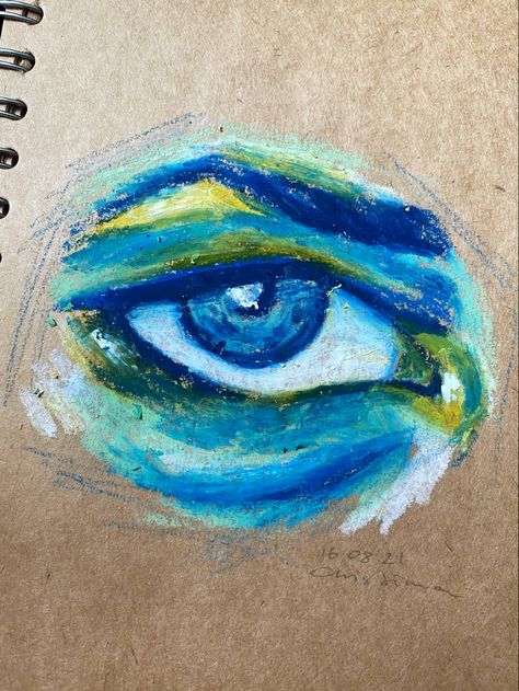 Oil pastel drawing of an eye Colourful Eyes Drawing, Eyes Study Drawing, Oil Pastels Art Aesthetic, Colores Pencil Drawings, How To Paint An Eye Acrylic Step By Step, Painting With Oil Colors, Art Pastel Ideas, Oil Pastel Art Eye, Oil Pastel Eye Drawing