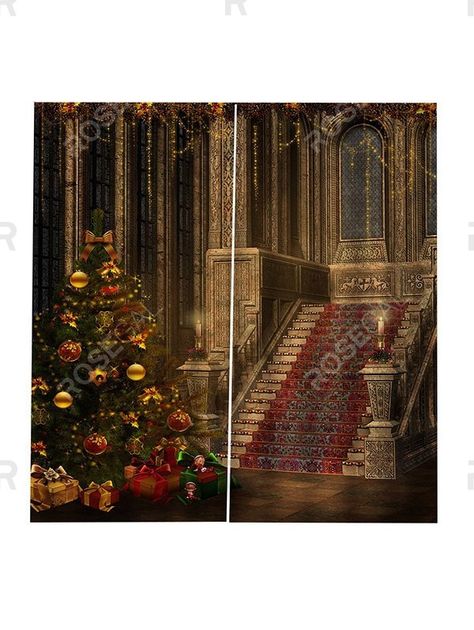 2 Panels Christmas Tree Palace Print Window Curtains , #Aff, #Tree, #Christmas, #Panels, #Palace, #Curtains #affiliate Palace Curtains, Tree Palace, Castle Stairs, Christmas Panels, Kitchen Backdrop, Stairs Christmas, Christmas Castle, Castle Rooms, Christmas Staircase