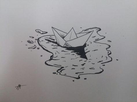 Paper Boat Rapid Art Easy, Paper Boat Drawing, Paper Boat Tattoo, Boat Sketch, Notebook Sketches, Pen Art Work, Boat Drawing, Pen Art Drawings, Art Basics