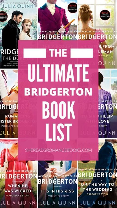 Bridgerton Books in Order: The Complete Guide to the 8 Book Series Plus Related Books – She Reads Romance Books Bridgerton Books, Book Quizzes, Dr Ideas, Single Book, Julia Quinn, Wit And Wisdom, Romance Series, Memorable Quotes, Romance Authors