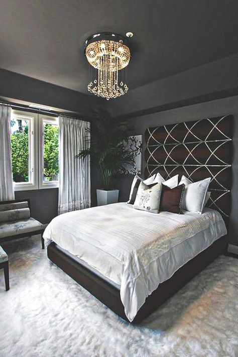 Maroon Bedroom, Modern Grey Bedroom, Grey Bedroom Ideas, Grey Bedroom Design, Restful Bedrooms, Grey Bedroom Decor, Pop Ceiling, Gray Walls, Dark Bedroom