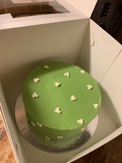 Cute Birthday Cakes Green, Green Cakes Aesthetic, Easy Cake Decorating Ideas Birthdays Simple, Cake Inspo Easy, Heart Aesthetic Cake, Birthday Cake Sage Green, Pastel Green Cake Simple, Green Cake Design Simple, Green Aesthetic Cake