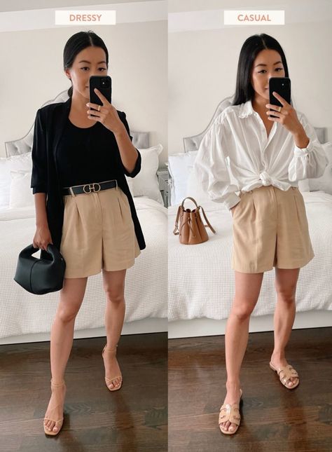 Pleated Shorts Outfit, Petite Outfits Summer, Petite Summer Outfits, Cute Outfits With Shorts, Fashion Style Tips, Skirt Outfit Summer, Extra Petite, Shorts Outfits Women, Summer Shorts Outfits