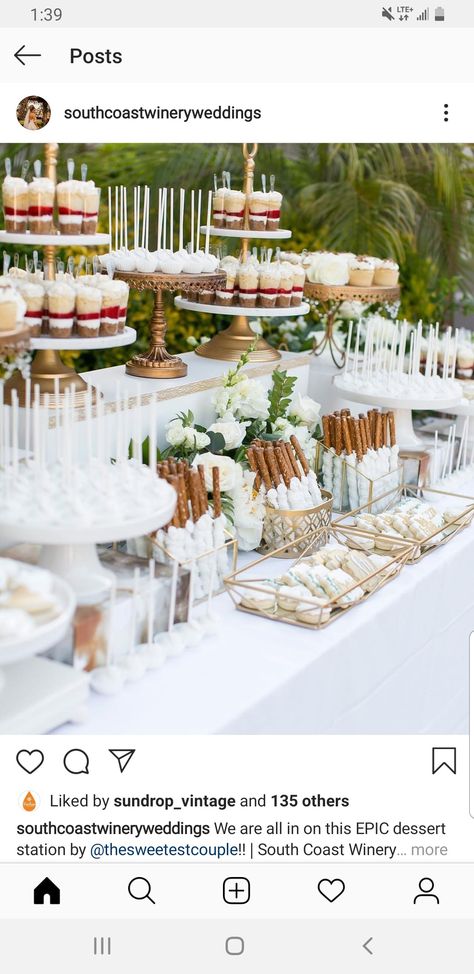 Desert Table Engagement Party, White And Gold Party Food Table, White Party Dessert Table, Desert Table Display, Sheet Cake Dessert Table Display, Clear Dessert Display, Cake In A Cup Dessert Table, White Desert Table Ideas, Minimal Dessert Table