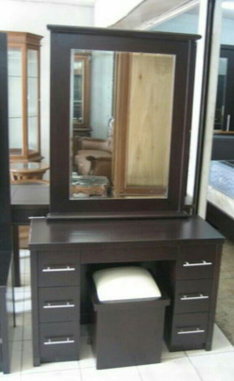 Meja Rias Minimalis, material dari kayu jati perhutani dgn finishing melamin kwalitas bagus  =>kami adlh produsen produk furniture yang jg menerima pesanan custom desain sendiri dan kami mengutamakan kwalitas brang yg kami produksi Tolet Minimalis, Dressing Table Mirror Design, Wooden Sofa Set Designs, Tv Unit Furniture, House Interior Design Styles, Dressing Table Design, Bedroom Cupboard Designs, Makeup Room Decor, Wooden Door Design