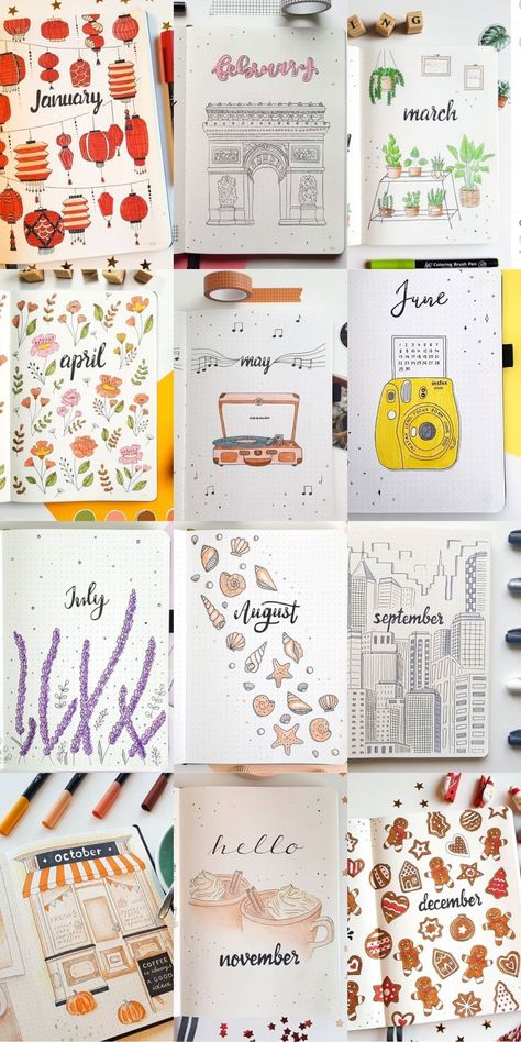 Journal Ideas For 2023, Cute Planner Ideas For School, Bujo Inspiration January, Month Journal Page Ideas, Easy Diary Decoration Ideas, January Spread Ideas, August Book Journal Ideas, Bujo Monthly Themes, March Reading Journal Spread