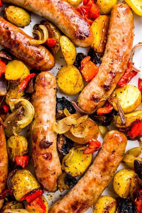 Brats and Peppers Sheet Pan Dinner Recipe | Savory Nothings Bratwurst Dinner, Dinners For Busy Nights, Brats Recipes, Bratwurst Recipes, Quick And Easy Dinner Recipes, Gluten Free Main Dishes, Sheet Pan Dinners Recipes, Pan Dinners, Keto Lunch