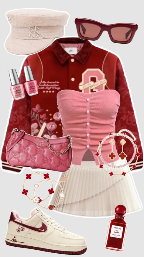 Outfit Inspo! #outfitinspo #outfit #outfitideas #style #fashion #fashioninspo #preppy #preppyaesthetic #aesthetic #sporty #school #y2k #cute #summer #red #redaesthetic #pink #beige #nike #trendy #fyp Winter Outfits Dinner, Outfit Ideas For School Fall, Cute Outfits Winter, Nike Trendy, Beige Nike, Y2k Cute, Outfit Layout, Top Models, Swaggy Outfits