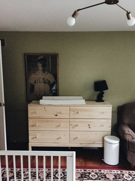 My Favorite Olive Green Paint Color – Rachel Schultz Olive Green Nursery Paint Colors, Truly Olive Behr Paint, Behr Truly Olive, Mountain Olive Behr Paint, Dusty Olive Behr Paint, Behr Dusty Olive, Green Wall Color Ideas Bedroom, Behr Olive Green Paint Colors, Olive Green Boys Room