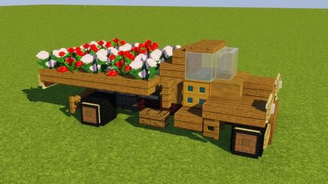 A truck with flowers on the truckbed! Made in Minecraft and would look very nice out in a farm field or even within a village. Transporting Flowers, Truck Minecraft, Old Chevrolet, Case Minecraft, Minecraft Decoration, Rumah Minecraft Sederhana, Minecraft Interior Design, Bangunan Minecraft, Minecraft Farm