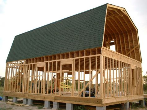 24x36 Barn Style (Gambrel) Project.... Gambrel Barn House, Timber Frame Shed, Barn Foundation, Gambrel House, Storage Building Plans, Easy Shed, Garage Build, Barn Remodel, Gambrel Barn