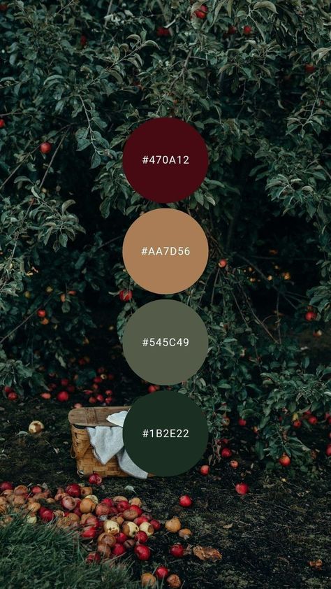 Apple Green Colour Palette, Green Fall Palette, Dark Botanical Color Palette, Dark Green And Gold Colour Palette, Fall Wedding Colors Dark Green, Red Green Gold Color Palette, Wine Green Aesthetic, Wedding Decorations Dark Green, Colour Palette With Dark Green