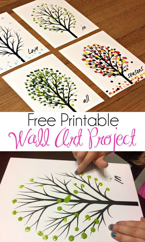 Love in All Seasons – Free Printable Art Project | Crafts for Kids | DIY Gift | Free Printable Wall Art Art Projects For Kids, Free Printable Wall Art, Free Printable Art, Diy Gifts For Kids, Cadeau Diy, Tree Art, Kids Art Projects, Free Kids, Art Project