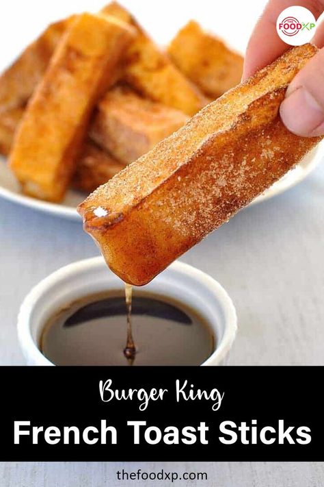 This recipe for Burger King French Toast Sticks is easy to prepare and an easy way to get kids to eat their breakfast. These sticks are super delicious and easy to put together. THEFOODXP blog has the wholesome recipe for you to try. #burgerkingfrenchtoaststicks #burgerkingfrenchtoaststicksrecipe #burgerkingrecipes #frenchtoaststicksrecipes #copycatburgerkingrecipes Fried French Toast Sticks, Burger King French Toast Sticks, Homemade French Toast Sticks, Bread And Oil, Crispy French Toast, French Toast Sticks Recipe, Chef Inspired Recipes, Discard Recipes, French Toast Sticks