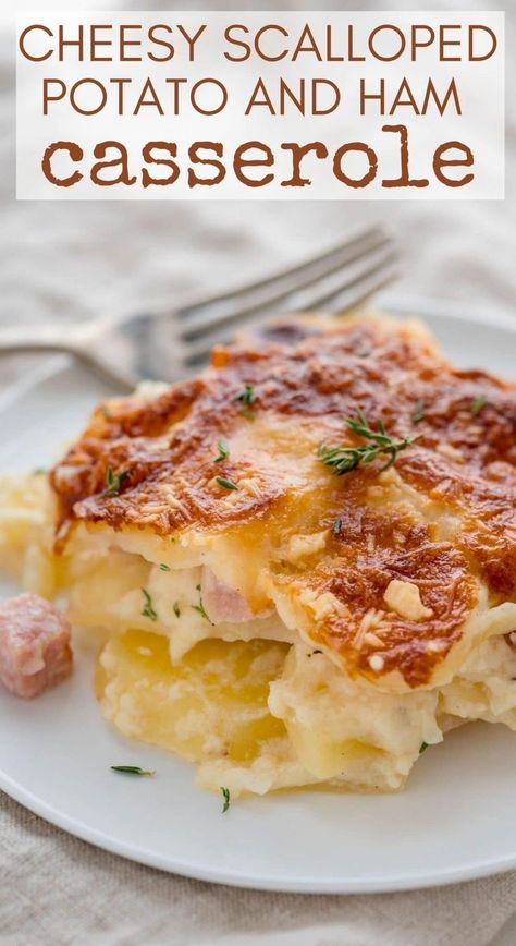 Ham Au Gratin Casserole, Sliced Ham Dinner Ideas, Scalloped Potato And Ham, Potato And Ham Casserole, Cheesy Scalloped Potatoes And Ham, Layered Potatoes, Potatoe Dinner Recipes, Potato Party, Xmas Brunch