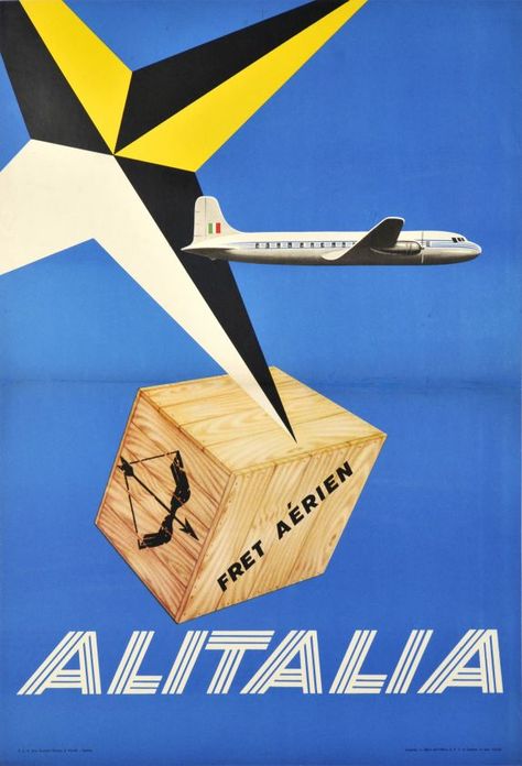 1956 Air freight with Alitalia., vintage travel poster Airport Life, Vintage Airline Ads, Airline Poster, Vintage Italian Posters, Airplane Poster, Vintage Airline Posters, Vintage Airline, Aviation Posters, Italian Posters