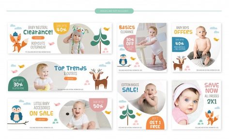 Cute Forest Animals, Kids Banner, Baby Ads, Fb Banner, Cute Forest, Baby Layouts, Banner Web, Banner Design Inspiration, Baby Banners