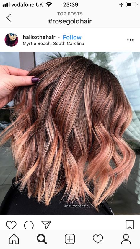 Rose Gold Hair Rose Gold Hair Ombre, Balayage Hair Rose, Rose Gold Hair Brunette, Gold Hair Colors, Hair Color Rose Gold, Ombré Hair, Short Hair Balayage, Rose Gold Hair, Brown Blonde Hair