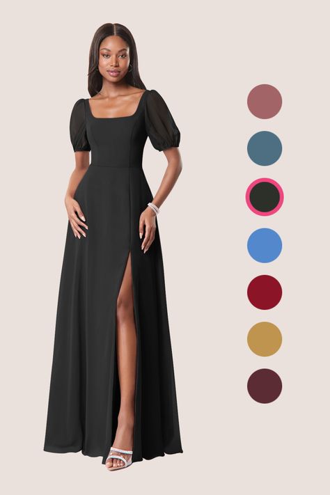 Black Formal Gown With Sleeves, Black Bridesmaid Dresses Sleeves, Black Bridesmaid Dresses Long Sleeve, Black Bridesmaid Dresses With Sleeves, Minimalist Bridesmaid Dress, Formal Gowns With Sleeves, Flared Bridesmaid Dresses, Black Tie Bridesmaids, Black Bridesmaid Dress