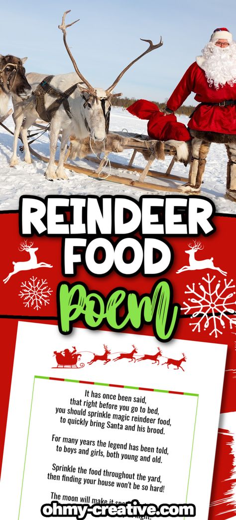 Have you ever made reindeer food with your kids? This is one of the best Christmas Eve traditions, and something to look forward to every year! Get our magical reindeer food poem printable and have fun this holiday season! Reindeer Food Printable Free, Magic Reindeer Food Printable, Magic Reindeer Food Poem, Free Printable Reindeer, Food Poem, Reindeer Food Poem, Reindeer Food Printable, Magic Food, Christmas Activities For Toddlers