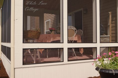 Painted Deck Floors - White Lace Cottage Painted Deck Floors, Screen Porch Kits, Screen Deck, Small Screened Porch, Painted Deck, Screened Deck, Screened Back Porches, Patio Addition, Porch Kits