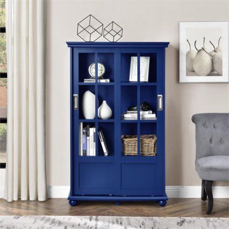 Altra Furniture Aaron Lane Barrister Bookcase - Navy Blue Bookcase, 4 Shelf Bookcase, Cube Bookcase, Regal Design, Sliding Glass Doors, Etagere Bookcase, Bookcase Storage, Shelf Design, Glass Doors