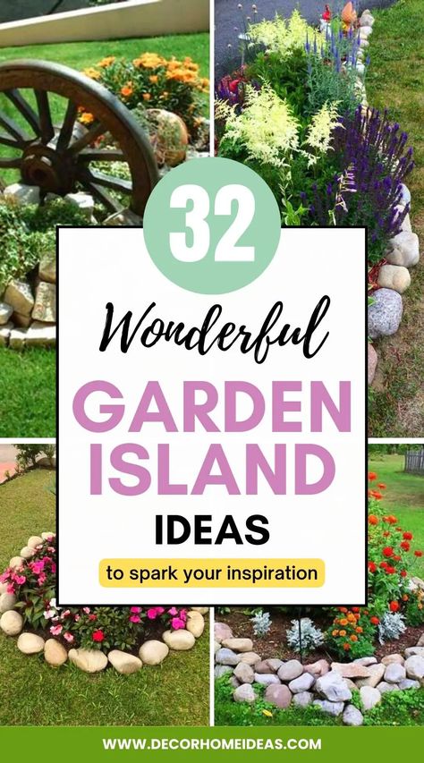 Small Island Landscaping Ideas, Front Yard Garden Island Ideas, Plant Bed Ideas Backyards, Garden Island Ideas Flower Beds, Lawn Island Landscaping, Small Island Garden Bed Ideas, Flower Bed Island Ideas, Front Yard Island Landscaping Design, Island Beds Garden