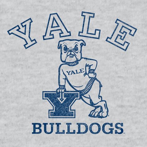 Bulldog! Bulldog! Our team can never fail! Even though Handsome Dan, Yale's famous bulldog mascot, first appeared almost 200 years after the founding of the institution in 1701 - this icon has become an irreplaceable part of Yale's history. We've paid tribute to Handsome Dan and Yale University by featuring a lightly distressed graphic of this bulldog wearing a Yale sweater and printed on the highest quality poly-cotton Athletic Heather hoodie around. Cotton Soft Touch Tee Machine Wash Tumble Dr Yale University Poster, Yale University Clothes, Yale Wallpaper, Yale Sweater, Yale Hoodie, University Hoodies, Yale Law, Harvard Yale, Yale Bulldogs