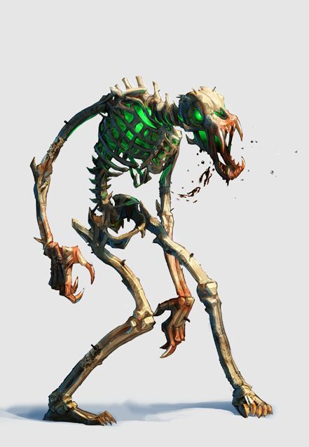 Animated due to prolonged exposure to the psionic emenations of Atropus, animated skeletons are remains directly animated from the grave. No efforts by any psionicist other than the Avolakia have been able to produce similar beings Undead Creature, Undead Skeleton, Cool Monsters, 다크 판타지, Monster Concept Art, Fantasy Monster, Monster Design, Creature Concept Art, Fantasy Rpg