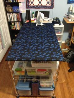 Quilting With Mom : How to Make a Quilter's Ironing Board Table Ikea Ironing Board, Quilters Ironing Board, Ironing Board Tables, Ironing Board Storage, Diy Ironing Board, Ironing Station, Craft Storage Cabinets, Iron Rest, Ironing Boards