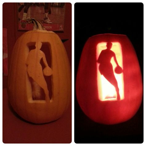 "I carved my first pumpkin in over 20 years. #NBA, how did I do? #basketball #halloween"  WE love this! Pumpkin Carving Ideas Basketball, Sideways Pumpkin Carving Ideas, Basketball Pumpkin Carving, Basketball Pumpkin, Lantern Logo, Pumpkin Carving Tools, Creative Pumpkin Decorating, Cute Pumpkin Carving, Bricolage Halloween