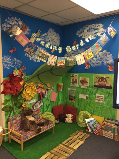 Reading Garden Reading Corner Garden, Classroom Reading Garden, Garden Theme Reading Corner, Library Corner For Kindergarten, Reading Garden Eyfs, Outdoor Reading Area School, Reading Garden Book Corner, Reading Corner Ideas For Classroom, Reading Garden Classroom