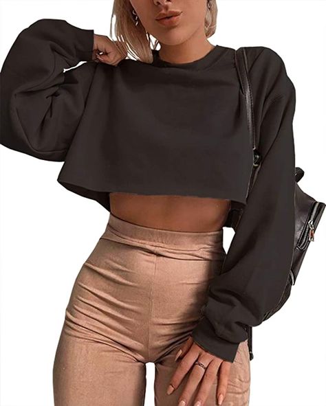 Cropped Sweatshirt Outfit, Long Sleeve Workout Top, Crop Pullover, Long Sleeve Workout, Crop Top Sweatshirt, Sweatshirt Outfit, Crop Top Outfits, Womens Crewneck, Cropped Sweatshirt